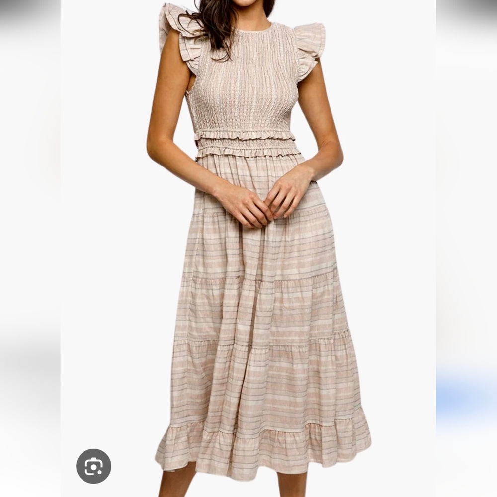 Storia Erin Smocked Ruffle Midi Dress SZ.S NWT
